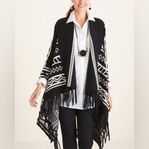 Chico’s women’s Black and White Printed‎ tassel Cardigan size 1 medium